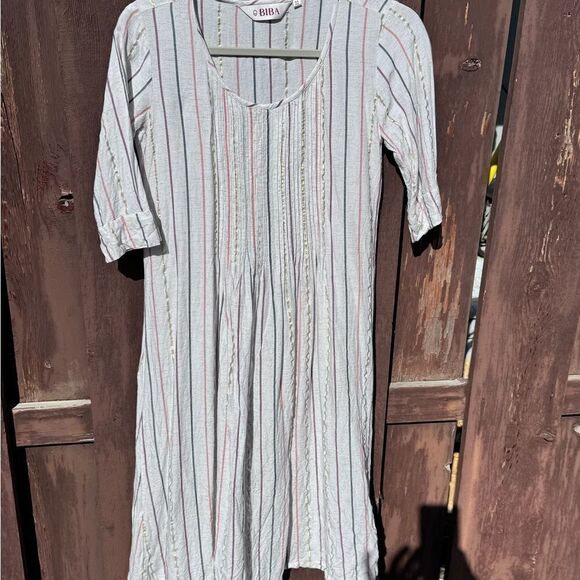 BIBA linen dress size 32 metallic linen summer pleated light - Picture 3 of 14